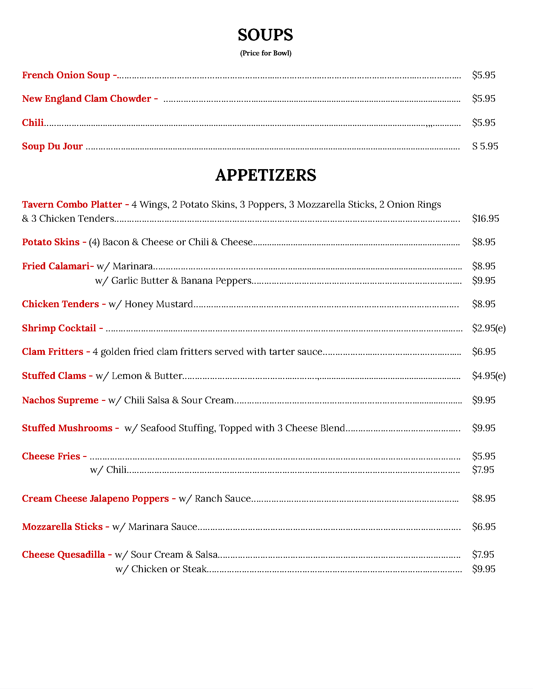 Menu page 1